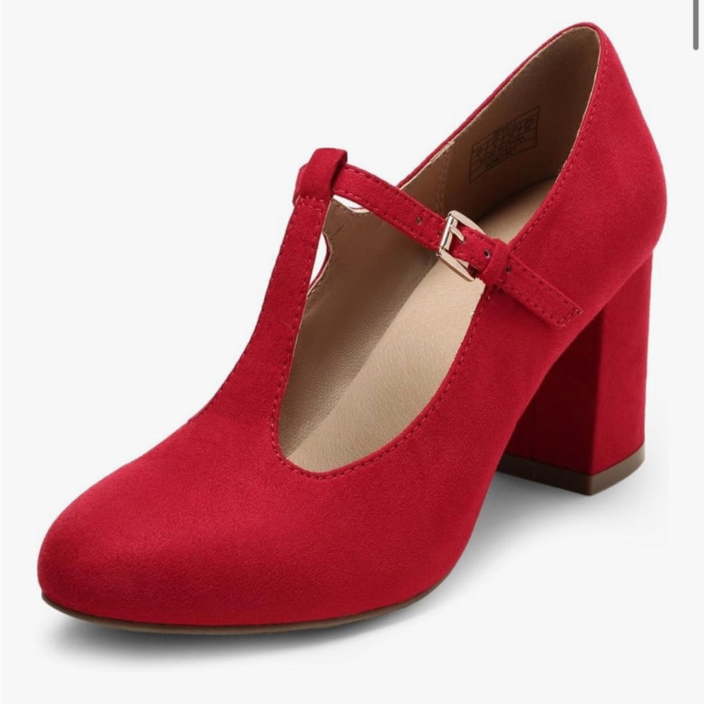 Low Chunky Heels for Women T-Strap Mary Jane Pumps - Picture 2 of 3